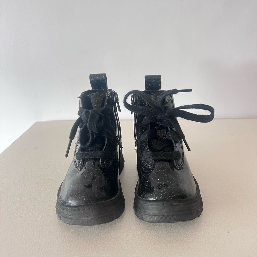 UGG Kids Black Glitter Combat Boots toddler size 8 - Picture 3 of 8